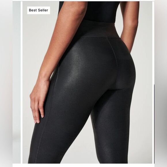 Spanx  faux leather high rise leggings in black glossy, size XS  petite tall - Picture 7 of 13